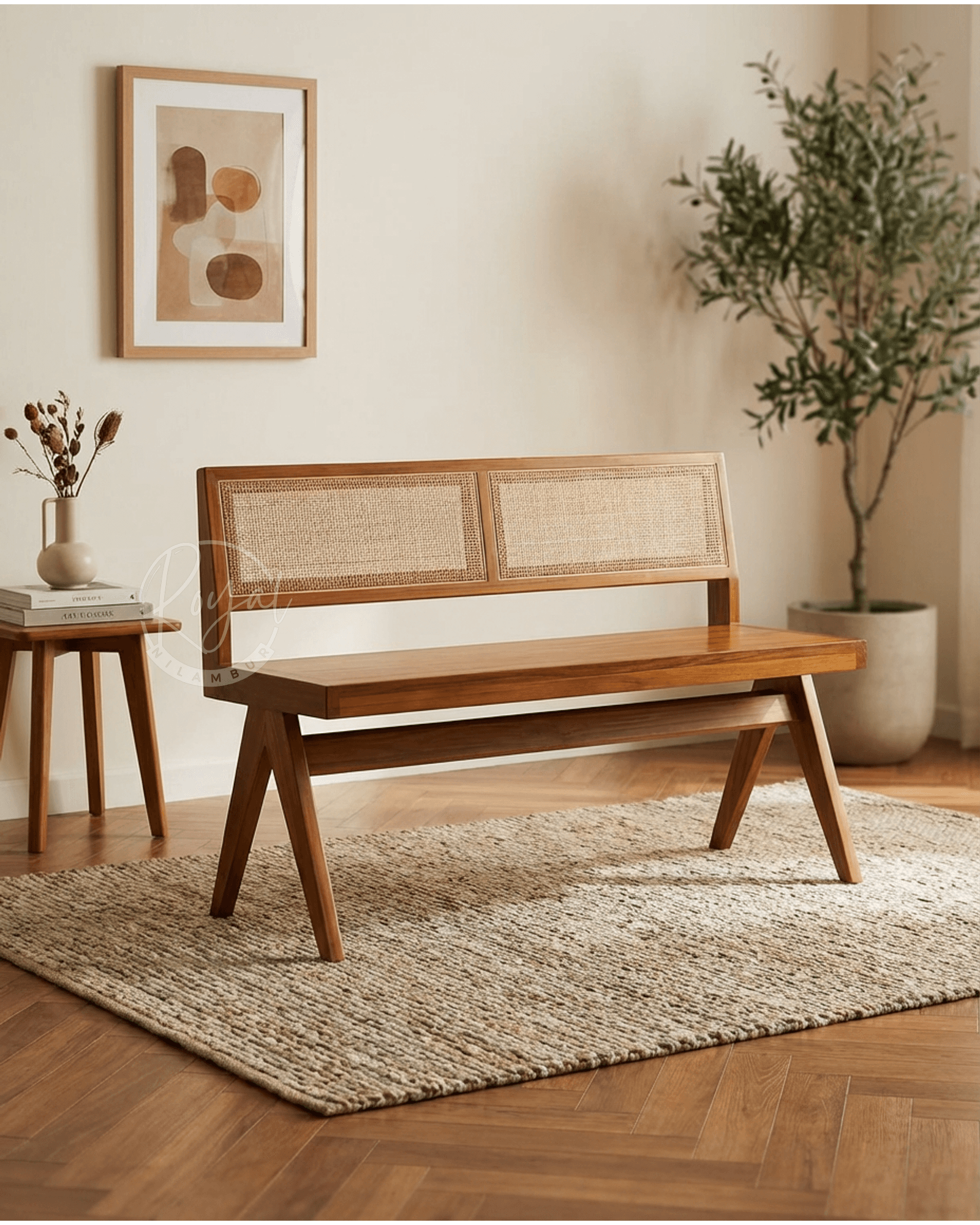 Royal Nilvaar Teak Wooden Cane Bench
